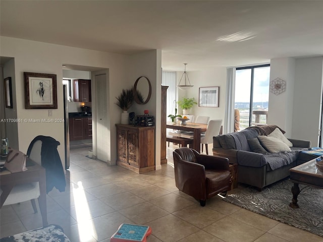 living room with light tile patterned floors