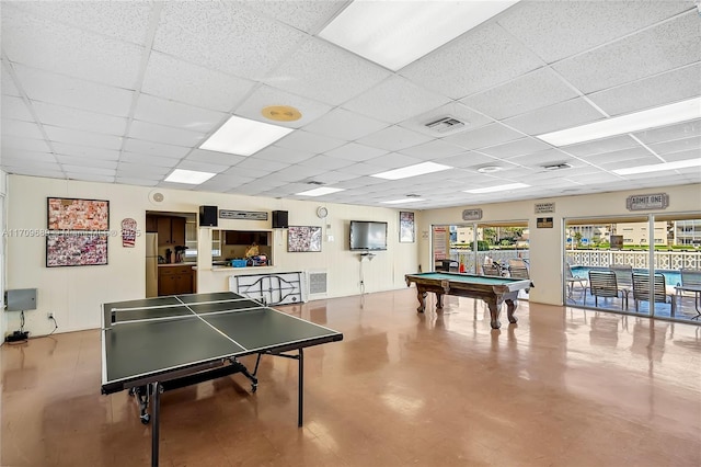 playroom featuring a paneled ceiling and billiards