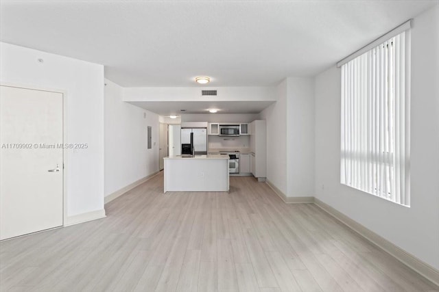 unfurnished living room with light wood-type flooring