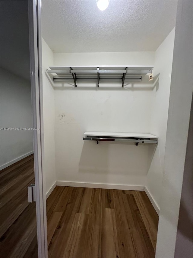 walk in closet featuring dark wood-type flooring