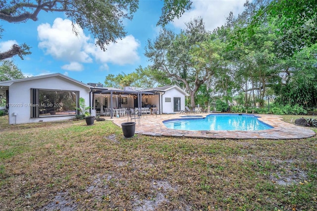 view of swimming pool with a patio area