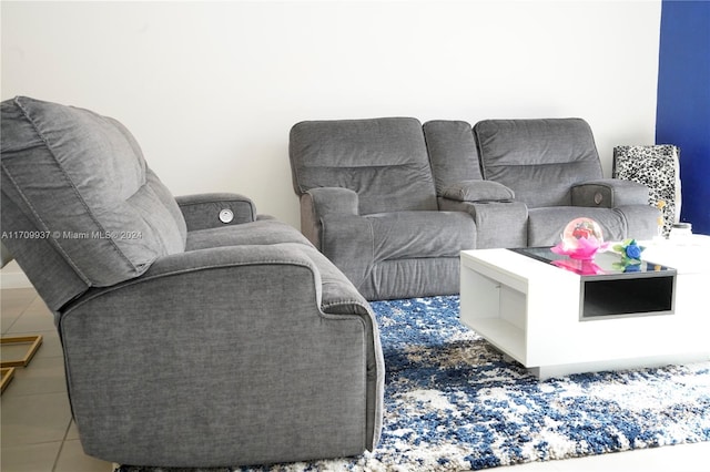 living room featuring tile patterned flooring