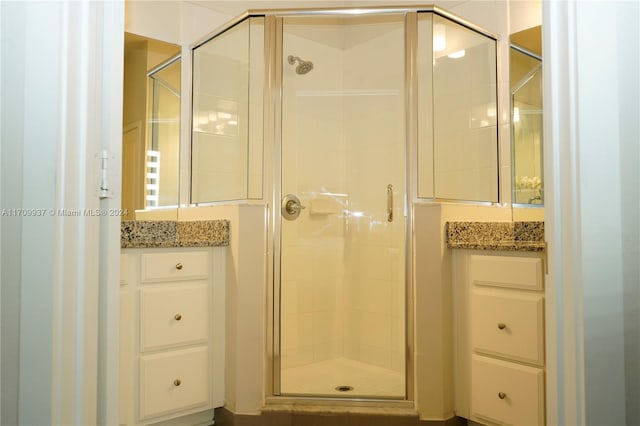 bathroom with vanity and walk in shower