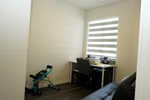 office space with dark hardwood / wood-style flooring