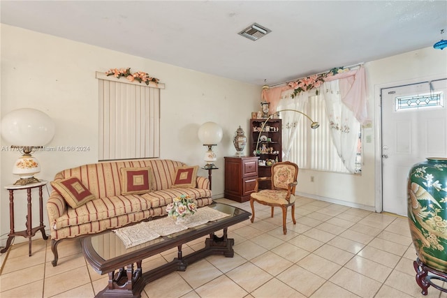 living room featuring light tile patterned floors