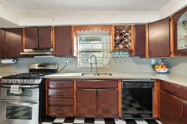 kitchen with dishwasher, gas stove, and sink