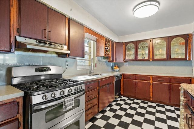 kitchen featuring dishwasher, gas range, and sink