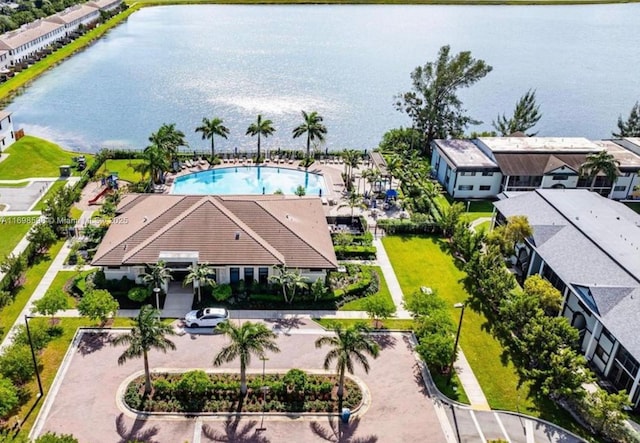 aerial view with a water view