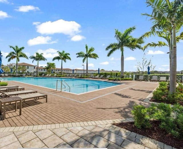 view of swimming pool with a patio area