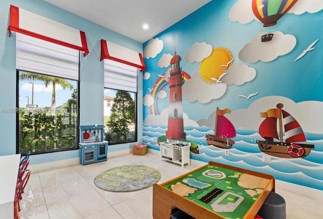 game room featuring tile patterned flooring