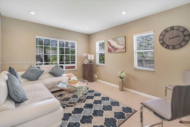 living room featuring light tile patterned floors