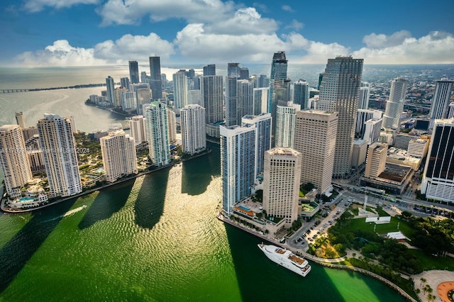 335 S Biscayne Blvd Unit 4109, Miami, FL 33131 - drone / aerial view featuring a water view and a view of city