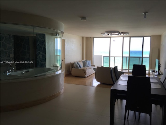 dining area with expansive windows