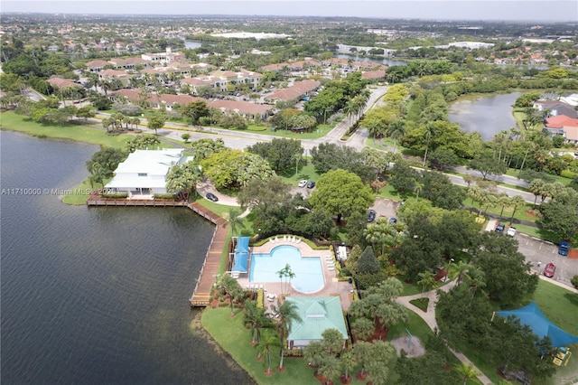 aerial view featuring a water view