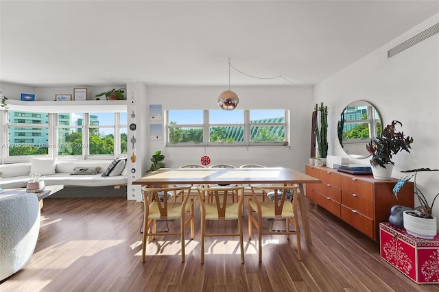 dining area with dark wood-type flooring