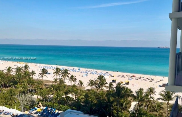 view of water feature with a view of the beach