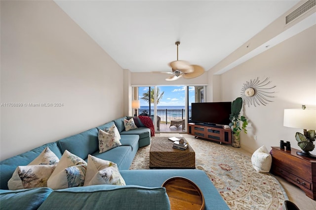 living room featuring ceiling fan