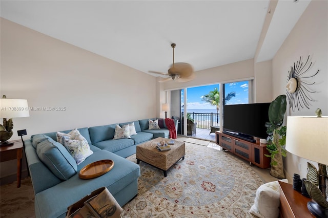 living room featuring ceiling fan