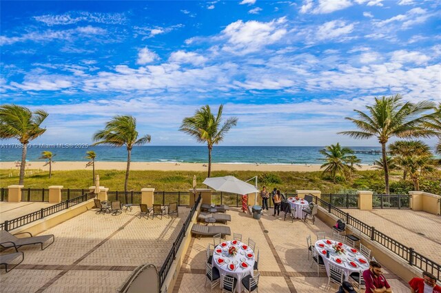 view of water feature featuring a beach view