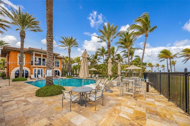 view of swimming pool with a patio