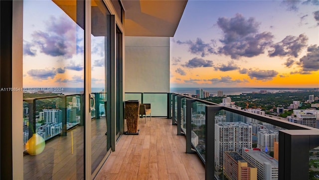 view of balcony at dusk