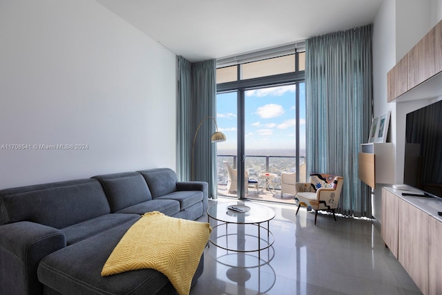 living room with expansive windows