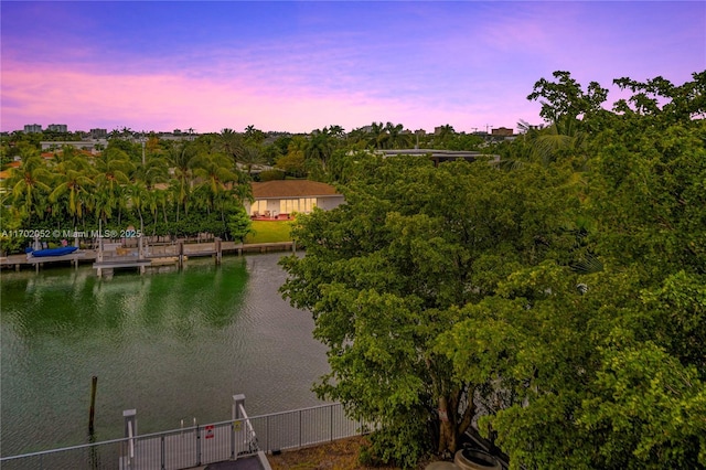 property view of water featuring a dock