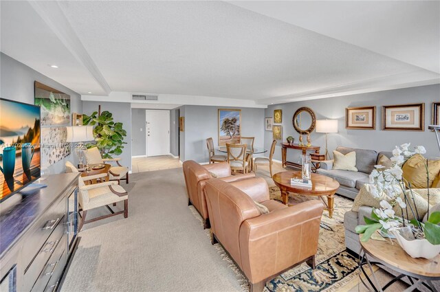 10000 W Bay Harbor Dr Unit 401, Bay Harbor Islands, FL 33154 - living room featuring light colored carpet, baseboards, visible vents, and recessed lighting