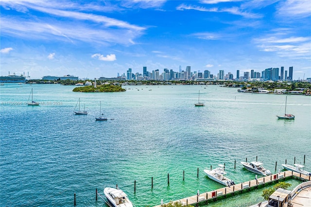 property view of water with a boat dock