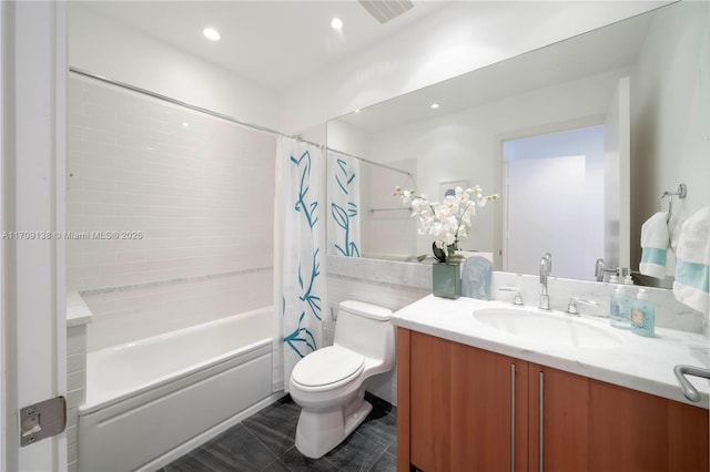 6103 Aqua Ave Unit 301, Miami Beach, FL 33141 - bathroom featuring shower / bath combo, vanity, recessed lighting, and tile patterned floors