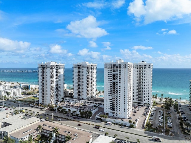 drone / aerial view with a water view and a view of the beach