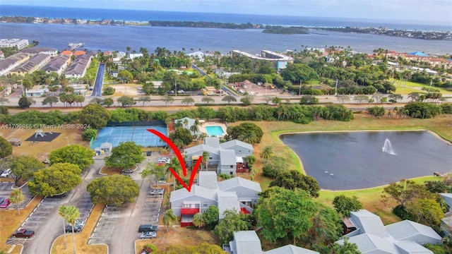 aerial view with a water view