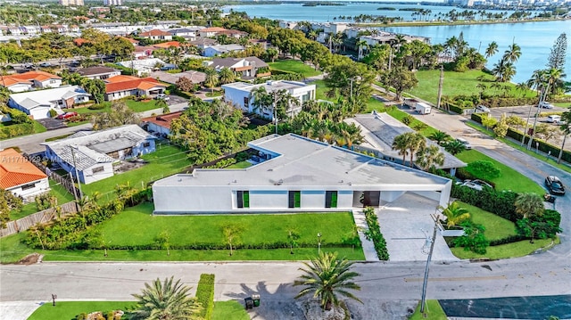 bird's eye view featuring a water view