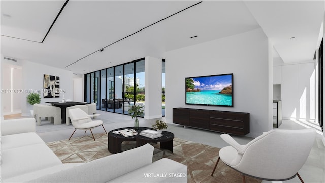 living room with expansive windows