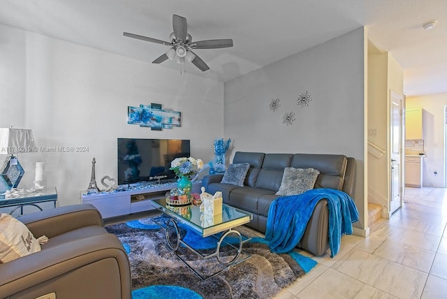 living room with ceiling fan