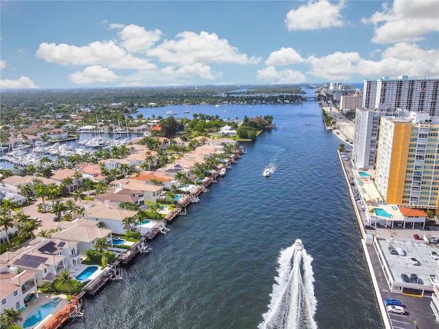 bird's eye view featuring a water view