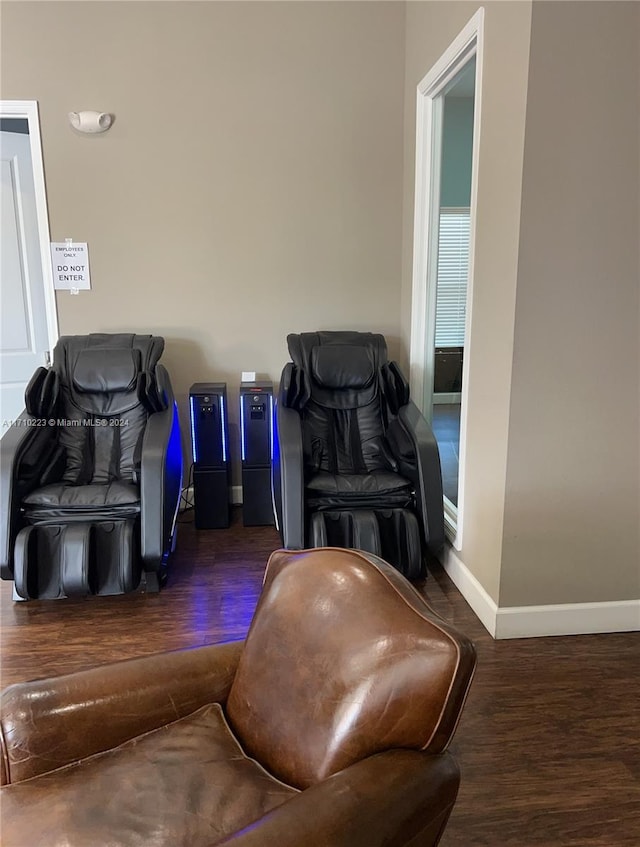 living area with dark wood-type flooring