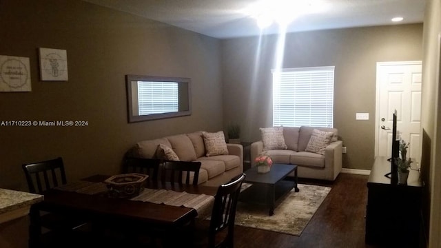 living room featuring dark hardwood / wood-style flooring