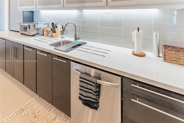 1800 NE 114th St Unit 1105, Miami, FL 33181 - kitchen featuring backsplash, dishwasher, dark brown cabinetry, and wine cooler