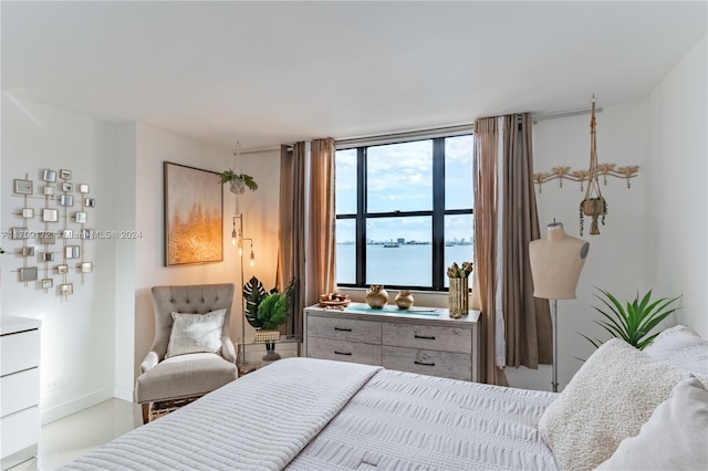 bedroom with a water view