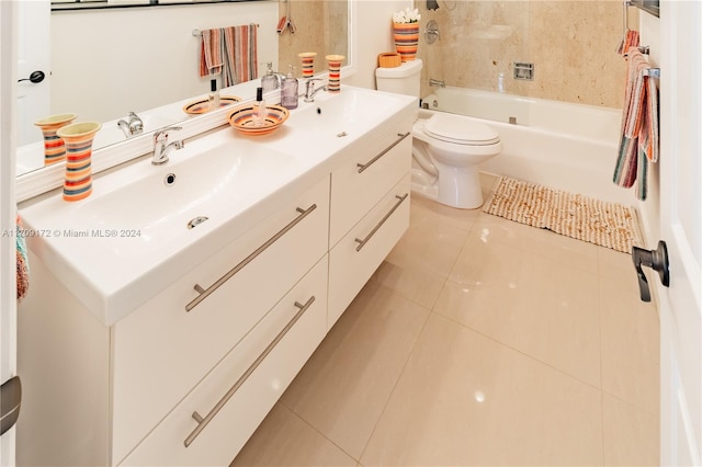 full bathroom featuring shower / bathing tub combination, tile patterned flooring, vanity, and toilet