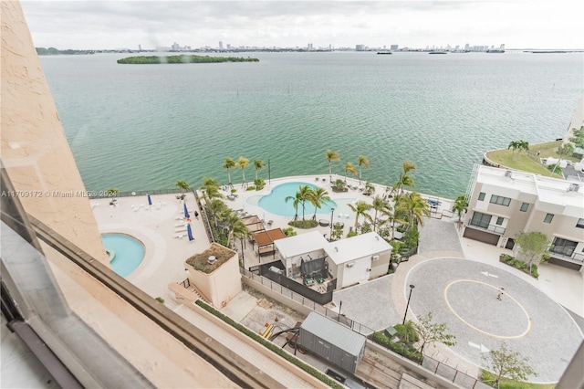 aerial view with a water view