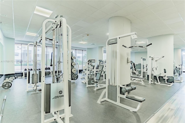 gym featuring a drop ceiling