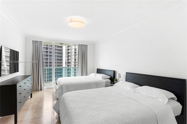 bedroom with crown molding