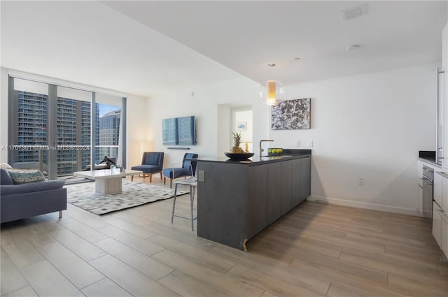 living room featuring light wood-type flooring