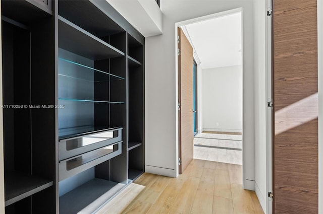 walk in closet with wood finished floors