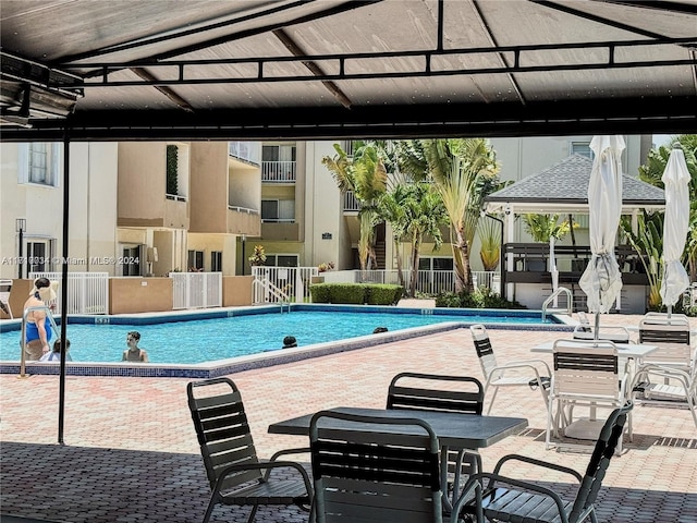 view of swimming pool featuring a patio