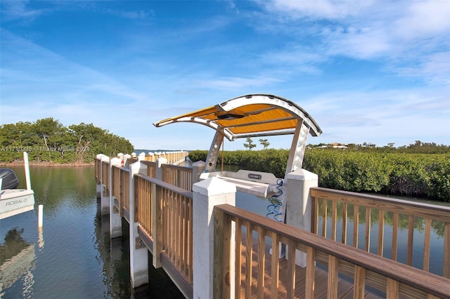 view of dock featuring a water view