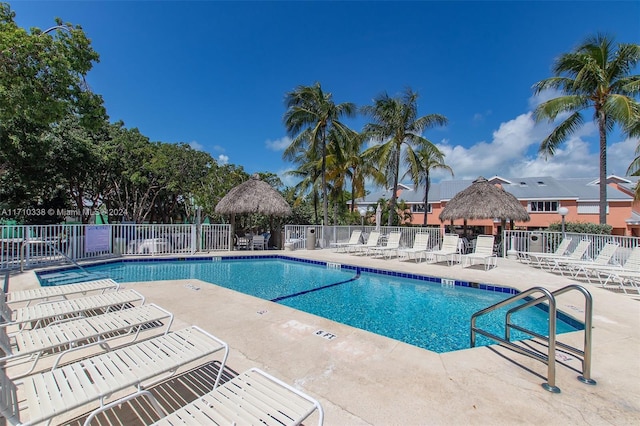 view of pool featuring a gazebo and a patio area