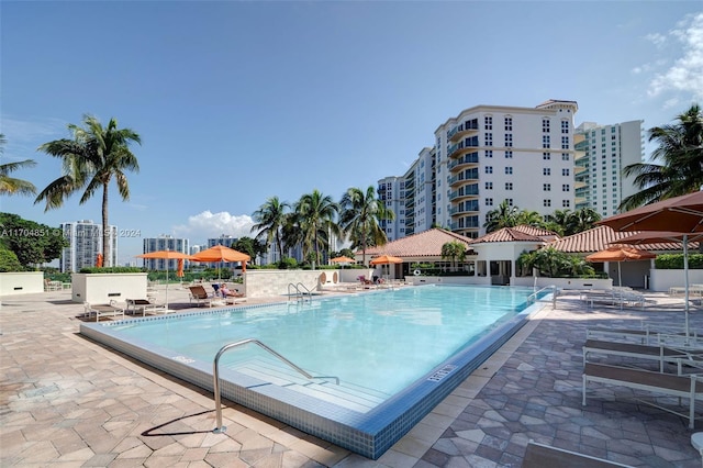 view of swimming pool with a patio area